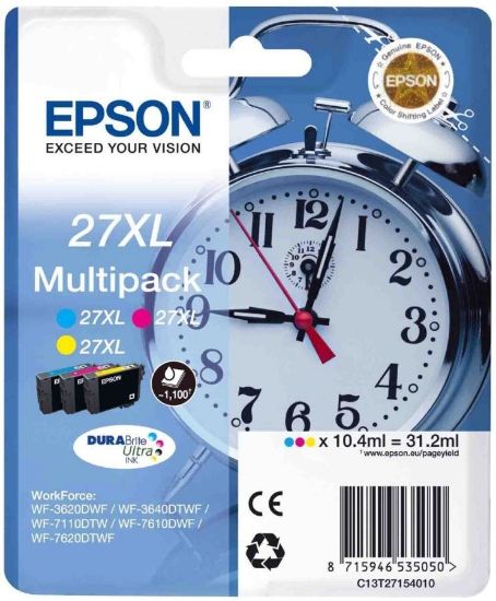 Изображение Картридж струменевий Epson 27XL, набір, Cyan, Magenta, Yellow для принтерів WorkForce WF (C13T27154022)